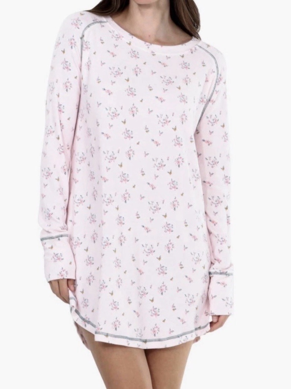 Honeydew Cozy Pink Floral Long Sleeve Short Nightgown Night Shirt Size L Cottage